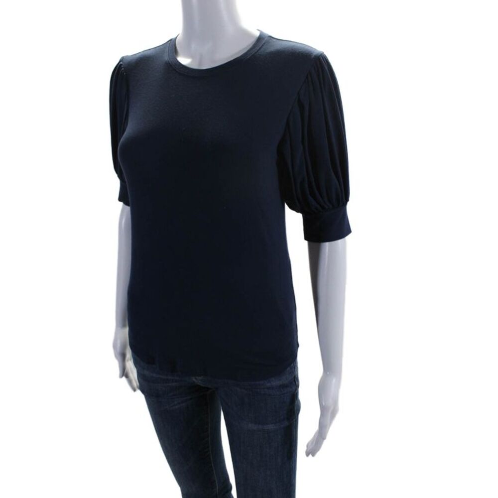 Frame Womens Solid Short Puff Sleeve Crewneck Blo… - image 2